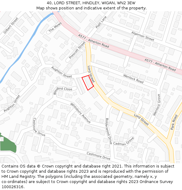 40, LORD STREET, HINDLEY, WIGAN, WN2 3EW: Location map and indicative extent of plot
