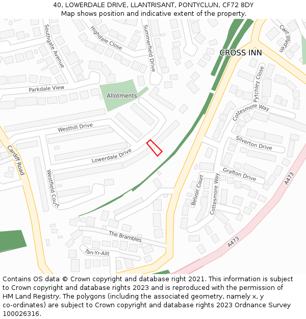 40, LOWERDALE DRIVE, LLANTRISANT, PONTYCLUN, CF72 8DY: Location map and indicative extent of plot