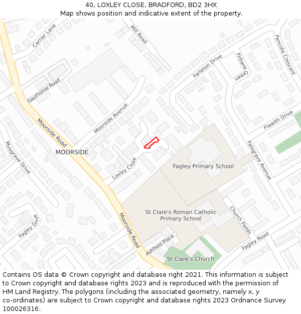 40, LOXLEY CLOSE, BRADFORD, BD2 3HX: Location map and indicative extent of plot