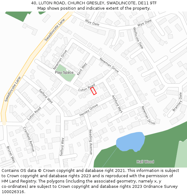 40, LUTON ROAD, CHURCH GRESLEY, SWADLINCOTE, DE11 9TF: Location map and indicative extent of plot