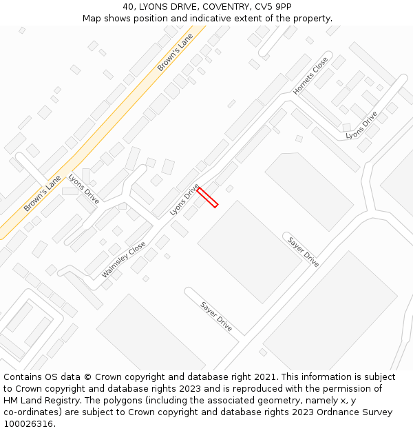 40, LYONS DRIVE, COVENTRY, CV5 9PP: Location map and indicative extent of plot