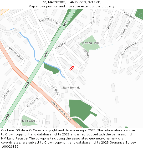 40, MAESYDRE, LLANIDLOES, SY18 6DJ: Location map and indicative extent of plot