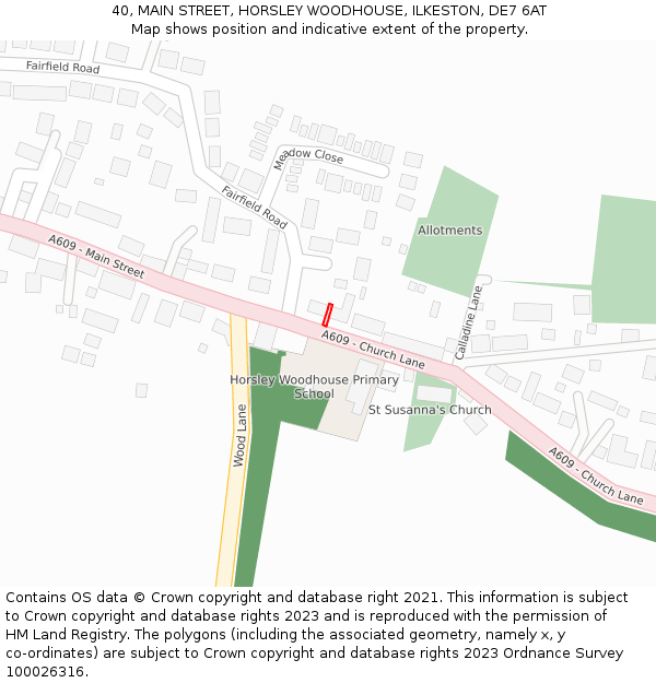 40, MAIN STREET, HORSLEY WOODHOUSE, ILKESTON, DE7 6AT: Location map and indicative extent of plot