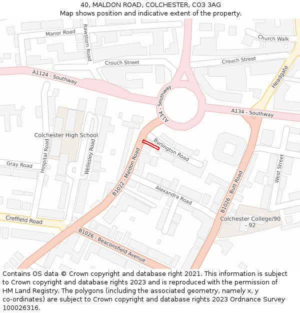 40, MALDON ROAD, COLCHESTER, CO3 3AG: Location map and indicative extent of plot