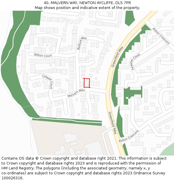 40, MALVERN WAY, NEWTON AYCLIFFE, DL5 7PR: Location map and indicative extent of plot