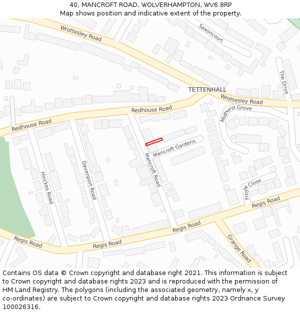 40, MANCROFT ROAD, WOLVERHAMPTON, WV6 8RP: Location map and indicative extent of plot