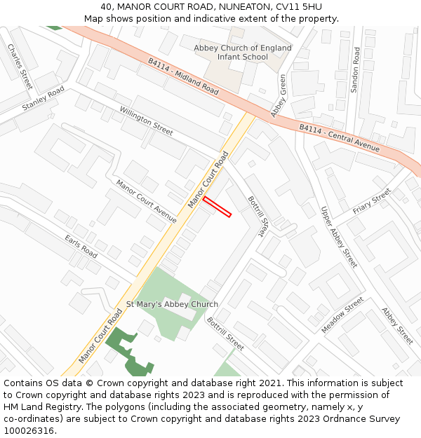 40, MANOR COURT ROAD, NUNEATON, CV11 5HU: Location map and indicative extent of plot