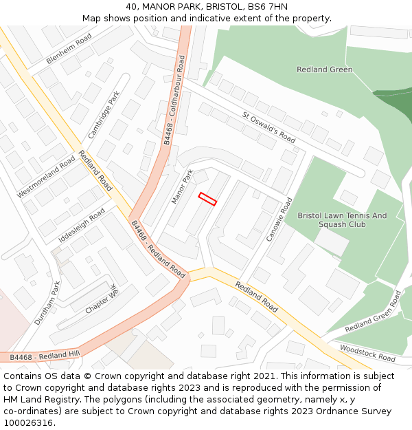 40, MANOR PARK, BRISTOL, BS6 7HN: Location map and indicative extent of plot