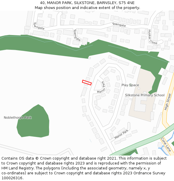 40, MANOR PARK, SILKSTONE, BARNSLEY, S75 4NE: Location map and indicative extent of plot