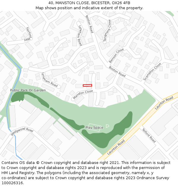 40, MANSTON CLOSE, BICESTER, OX26 4FB: Location map and indicative extent of plot