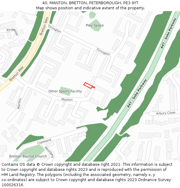 40, MANTON, BRETTON, PETERBOROUGH, PE3 9YT: Location map and indicative extent of plot