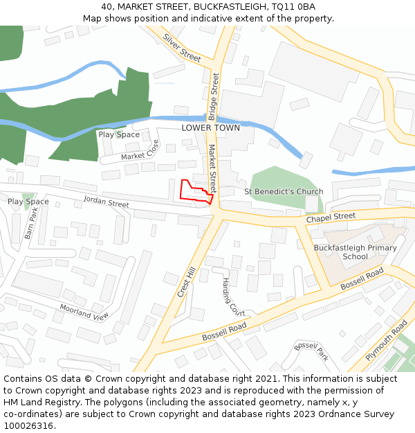 40, MARKET STREET, BUCKFASTLEIGH, TQ11 0BA: Location map and indicative extent of plot