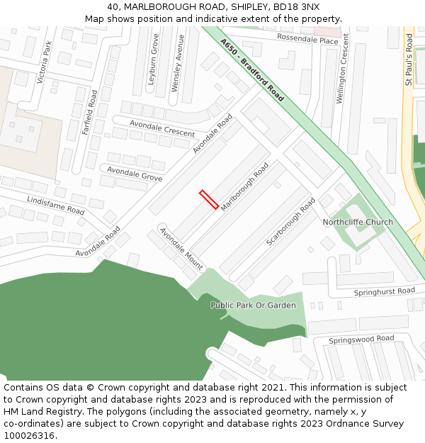 40, MARLBOROUGH ROAD, SHIPLEY, BD18 3NX: Location map and indicative extent of plot