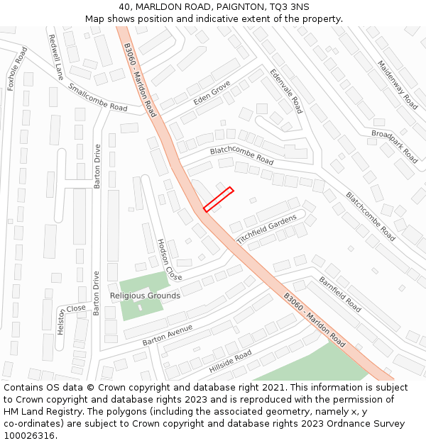 40, MARLDON ROAD, PAIGNTON, TQ3 3NS: Location map and indicative extent of plot