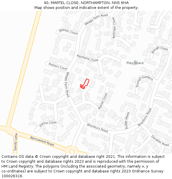 40, MARTEL CLOSE, NORTHAMPTON, NN5 6HA: Location map and indicative extent of plot
