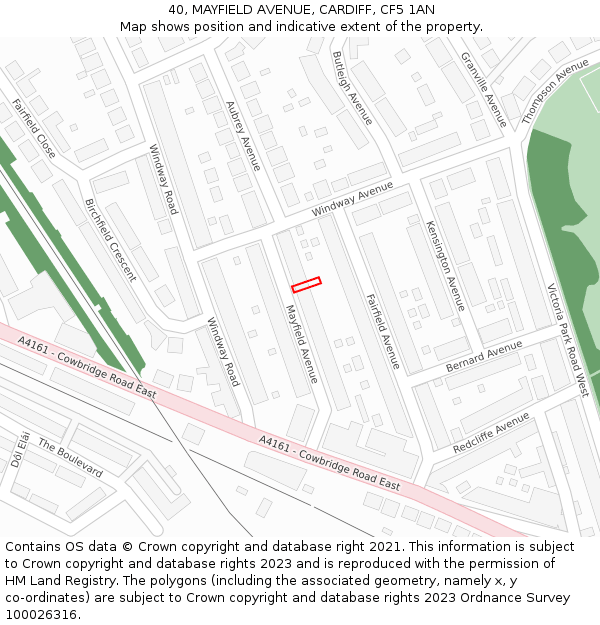 40, MAYFIELD AVENUE, CARDIFF, CF5 1AN: Location map and indicative extent of plot