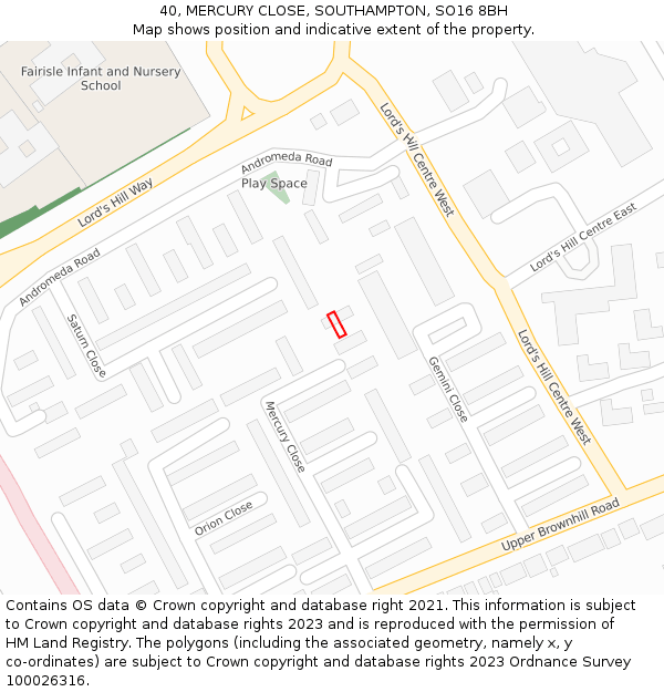 40, MERCURY CLOSE, SOUTHAMPTON, SO16 8BH: Location map and indicative extent of plot