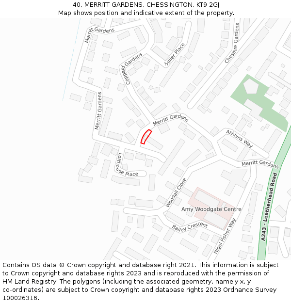 40, MERRITT GARDENS, CHESSINGTON, KT9 2GJ: Location map and indicative extent of plot