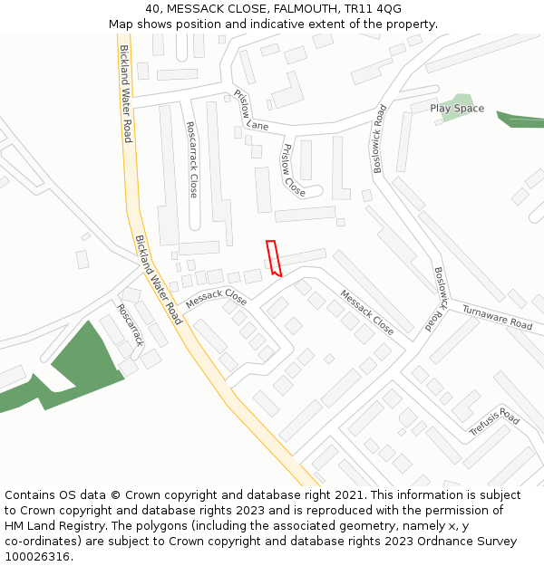 40, MESSACK CLOSE, FALMOUTH, TR11 4QG: Location map and indicative extent of plot