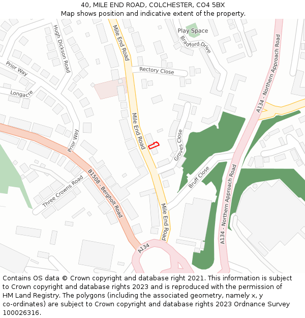 40, MILE END ROAD, COLCHESTER, CO4 5BX: Location map and indicative extent of plot