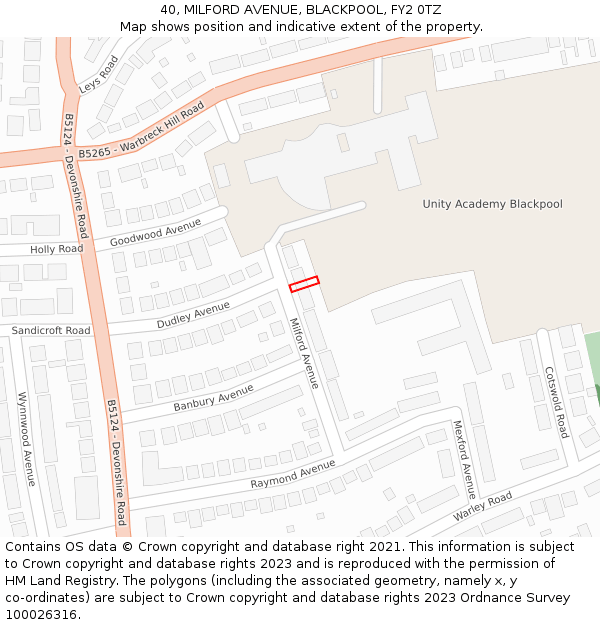 40, MILFORD AVENUE, BLACKPOOL, FY2 0TZ: Location map and indicative extent of plot
