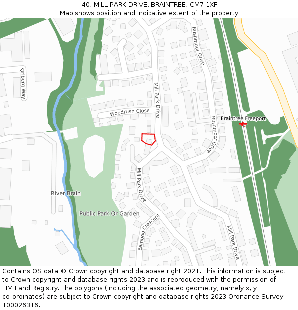 40, MILL PARK DRIVE, BRAINTREE, CM7 1XF: Location map and indicative extent of plot