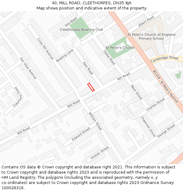 40, MILL ROAD, CLEETHORPES, DN35 8JA: Location map and indicative extent of plot
