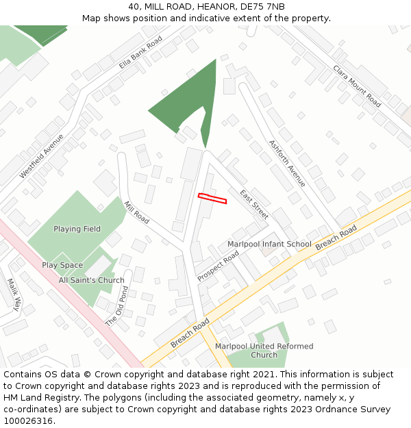 40, MILL ROAD, HEANOR, DE75 7NB: Location map and indicative extent of plot