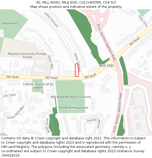 40, MILL ROAD, MILE END, COLCHESTER, CO4 5LF: Location map and indicative extent of plot