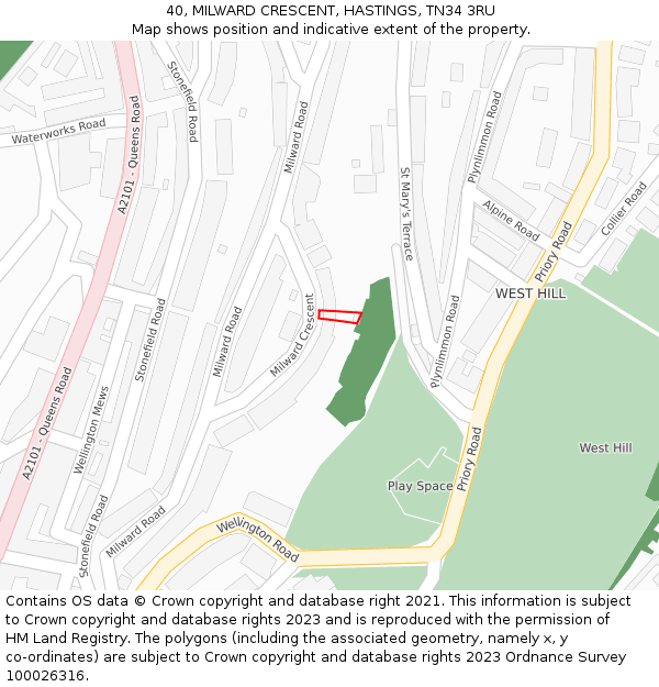 40, MILWARD CRESCENT, HASTINGS, TN34 3RU: Location map and indicative extent of plot