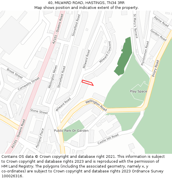40, MILWARD ROAD, HASTINGS, TN34 3RR: Location map and indicative extent of plot