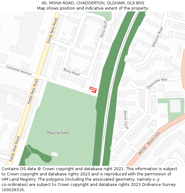 40, MONA ROAD, CHADDERTON, OLDHAM, OL9 8NS: Location map and indicative extent of plot