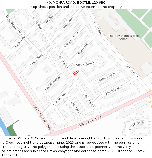 40, MONFA ROAD, BOOTLE, L20 6BQ: Location map and indicative extent of plot