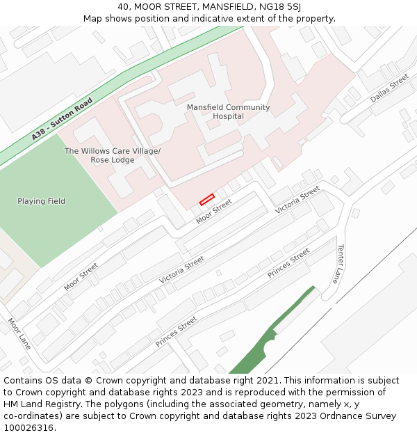 40, MOOR STREET, MANSFIELD, NG18 5SJ: Location map and indicative extent of plot