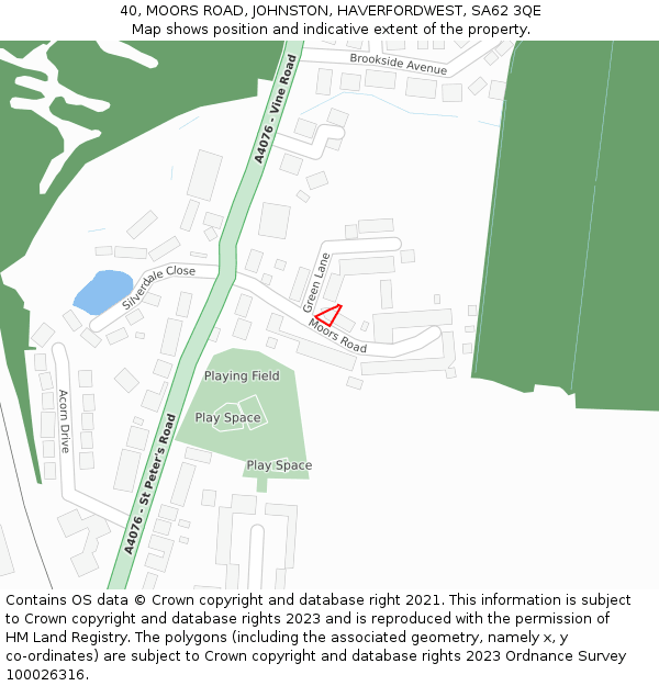 40, MOORS ROAD, JOHNSTON, HAVERFORDWEST, SA62 3QE: Location map and indicative extent of plot