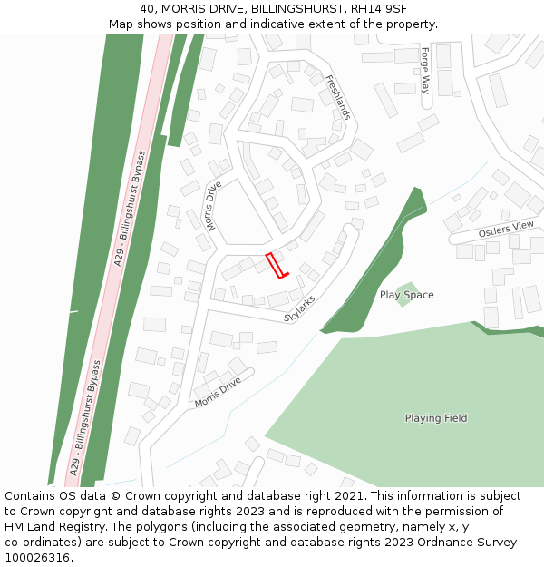 40, MORRIS DRIVE, BILLINGSHURST, RH14 9SF: Location map and indicative extent of plot