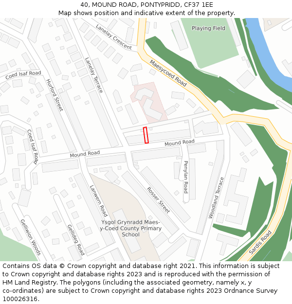 40, MOUND ROAD, PONTYPRIDD, CF37 1EE: Location map and indicative extent of plot