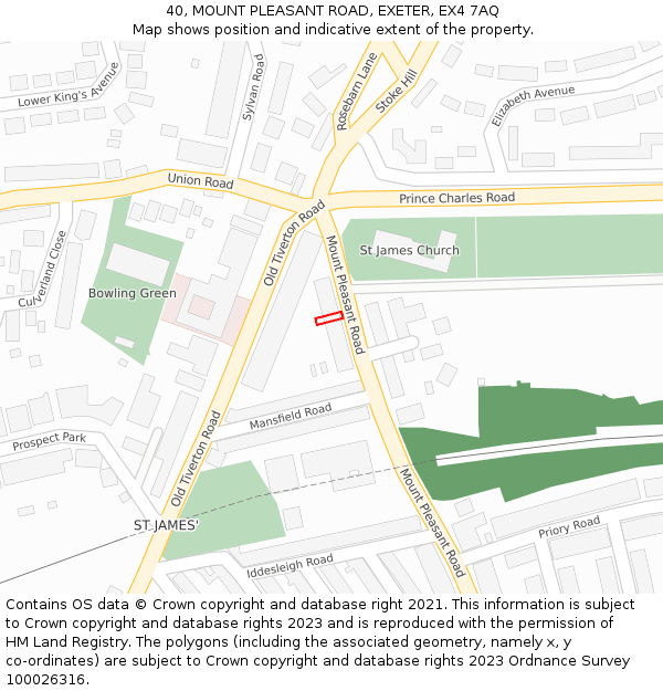 40, MOUNT PLEASANT ROAD, EXETER, EX4 7AQ: Location map and indicative extent of plot