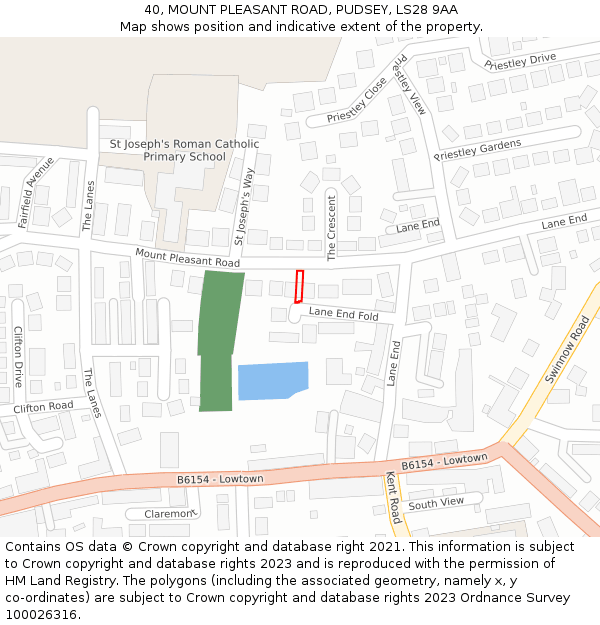 40, MOUNT PLEASANT ROAD, PUDSEY, LS28 9AA: Location map and indicative extent of plot