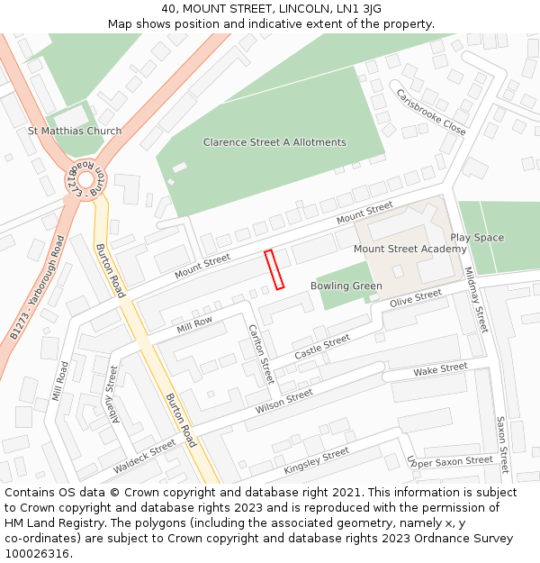40, MOUNT STREET, LINCOLN, LN1 3JG: Location map and indicative extent of plot