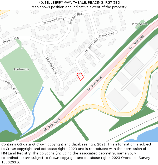 40, MULBERRY WAY, THEALE, READING, RG7 5EQ: Location map and indicative extent of plot