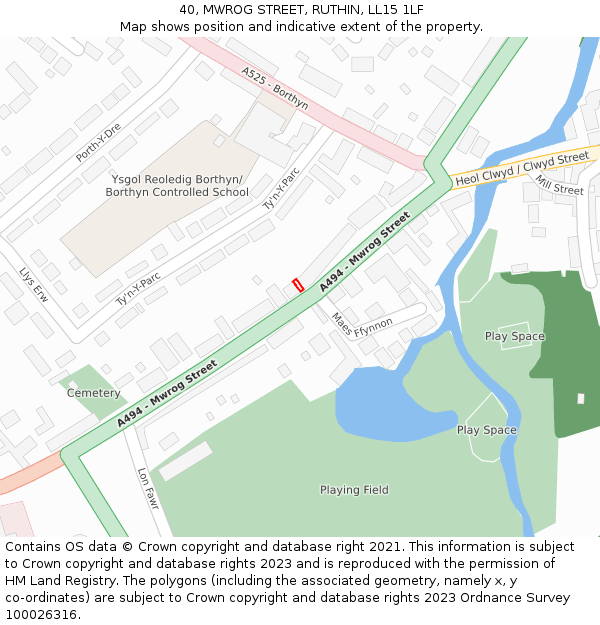 40, MWROG STREET, RUTHIN, LL15 1LF: Location map and indicative extent of plot