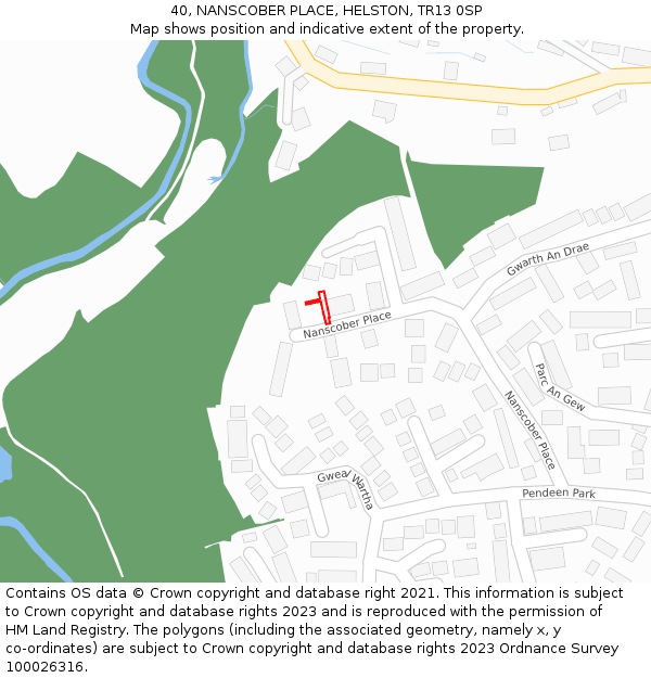 40, NANSCOBER PLACE, HELSTON, TR13 0SP: Location map and indicative extent of plot