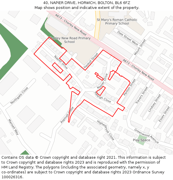 40, NAPIER DRIVE, HORWICH, BOLTON, BL6 6FZ: Location map and indicative extent of plot
