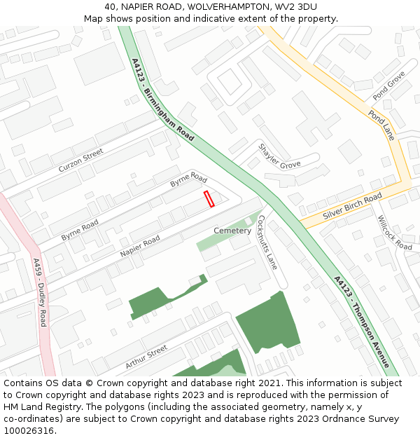 40, NAPIER ROAD, WOLVERHAMPTON, WV2 3DU: Location map and indicative extent of plot