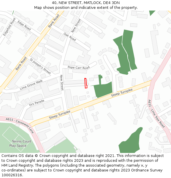 40, NEW STREET, MATLOCK, DE4 3DN: Location map and indicative extent of plot
