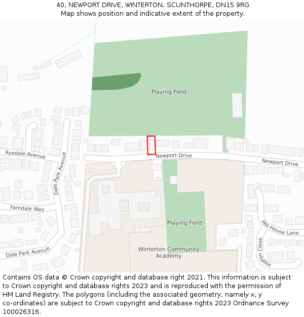 40, NEWPORT DRIVE, WINTERTON, SCUNTHORPE, DN15 9RG: Location map and indicative extent of plot