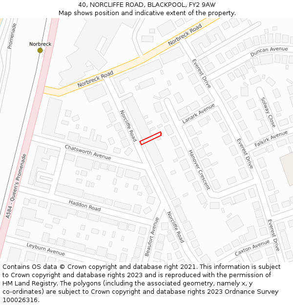 40, NORCLIFFE ROAD, BLACKPOOL, FY2 9AW: Location map and indicative extent of plot
