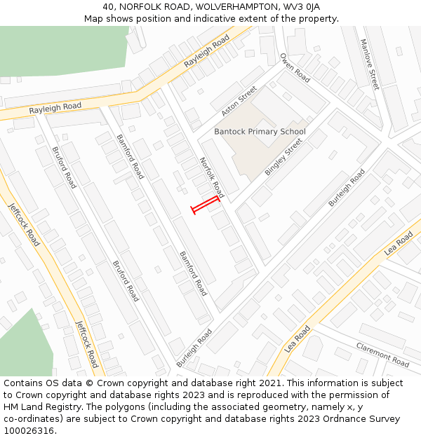40, NORFOLK ROAD, WOLVERHAMPTON, WV3 0JA: Location map and indicative extent of plot