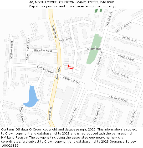 40, NORTH CROFT, ATHERTON, MANCHESTER, M46 0SW: Location map and indicative extent of plot
